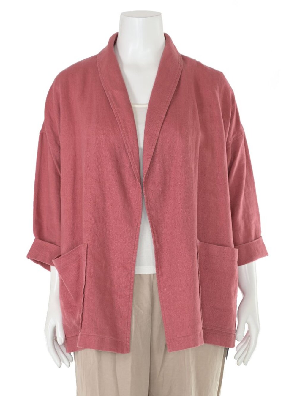 Eileen Fisher Dark Coral/Pink 100% Organic Linen Jacket Women's sz L